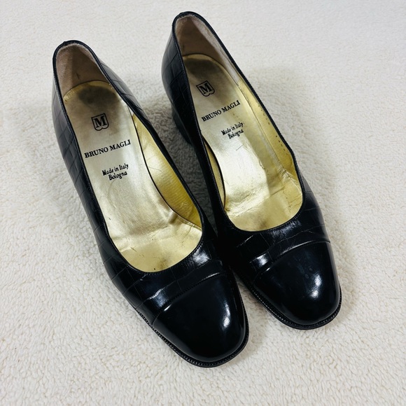 Vintage Bruno Magli Womens Black Patent Leather Pumps Heels Shoes Size 6 Black